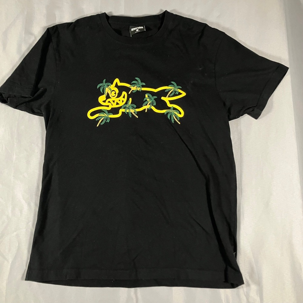 ICE CREAM Black Graphic T Shirt Men's Size‎ L Running Dog Palm Tree Logo Tee